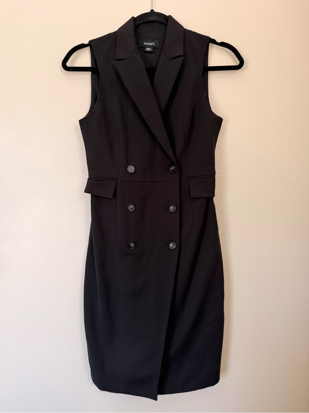 Max & Co. Black Sleeveless Double-Breasted Blazer Dress Size 00